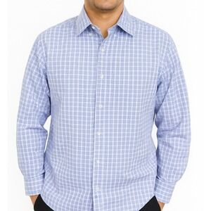 Kirkland Signature Men's Traditional Fit Dress Shirt, Plaid , Blue, 17 x 32/33